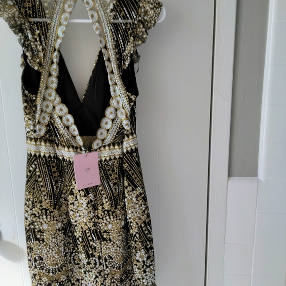 Hello Molly Black and Gold Sequin V-Neck Mini Dress - Picture 3 of 6